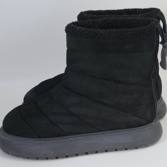 Moncler Shoes - Moncler Hermosa Shearling Suede Quilted Ankle Boots Black 38.5 Woman's